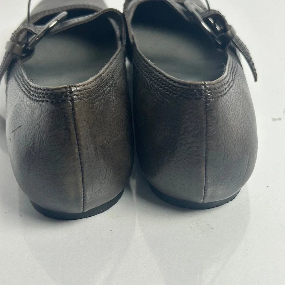 Biviel Dark Brown Leather Square Toe Mary Jane Buckle Flats Womens 39 EU